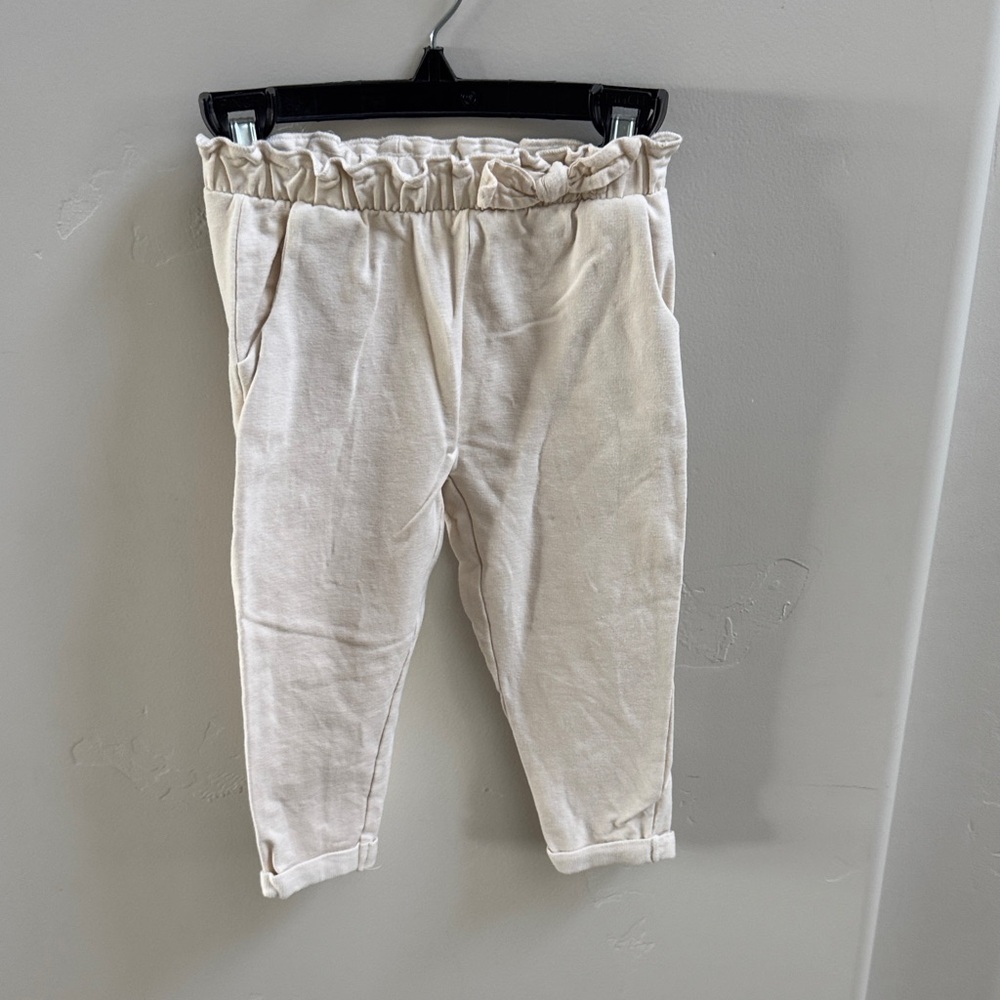 Zara Cream Ruffle-Waist Pull-On Jogger Pants